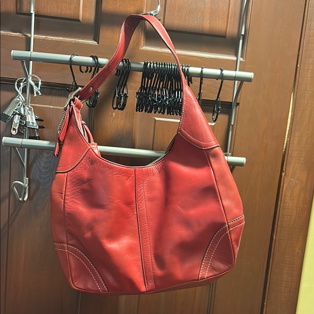 Coach Red Leather Hobo Bag